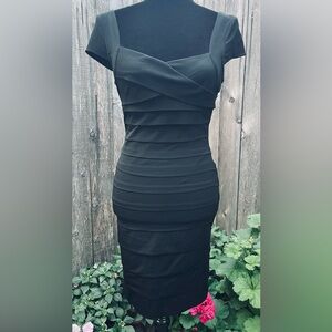 White House Black Market Black Ruched Bodycon Midi Dress